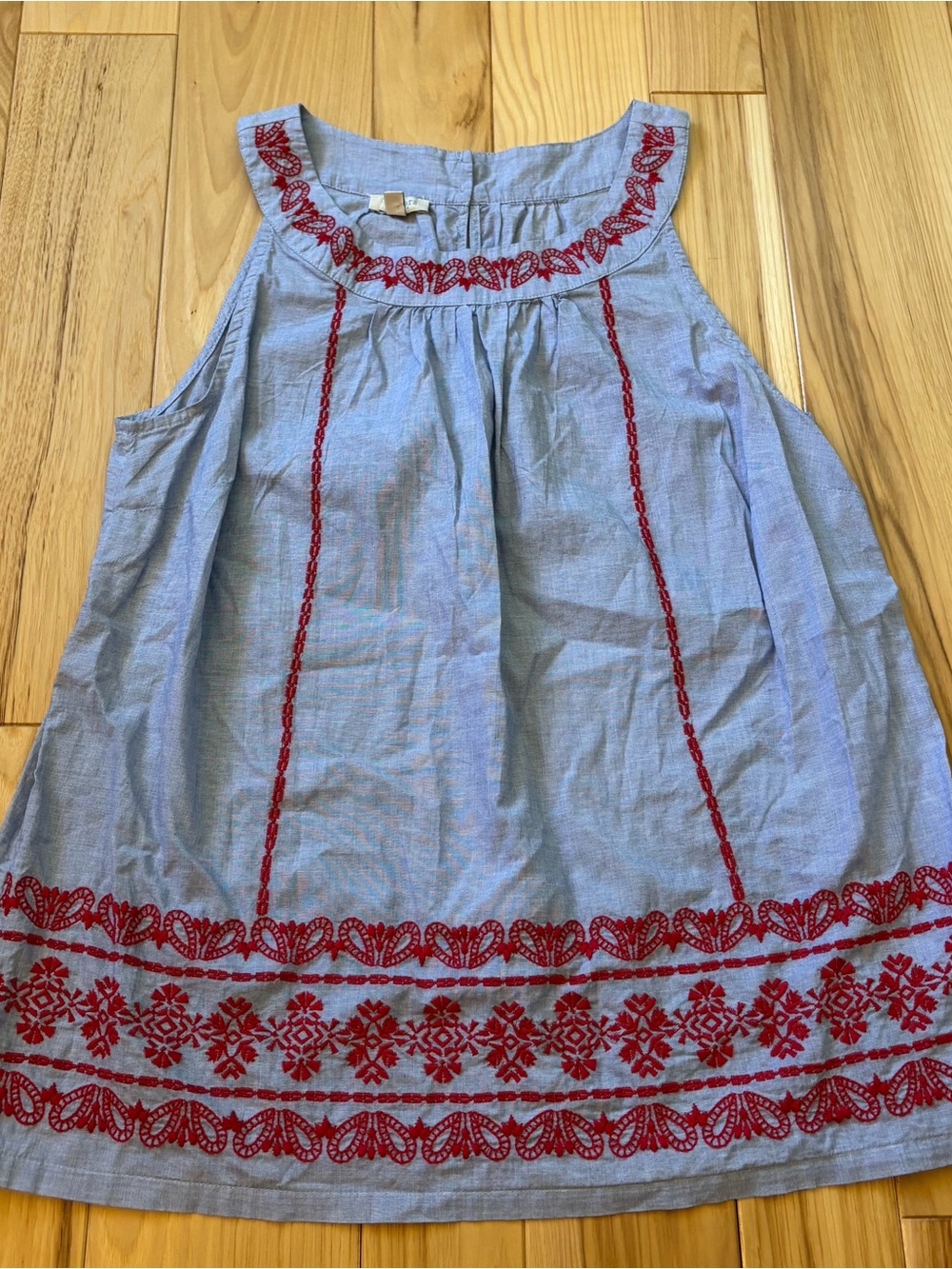 Talbots Boho Peasant Blue Cotton Red Embroidery Top